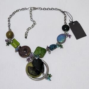 Treska green and blue beaded pendant necklace new!!!‎